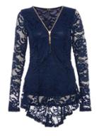 Dorothy Perkins *quiz Navy Lace Zip Front Top