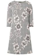 Dorothy Perkins Grey Floral And Checked Shift Dress