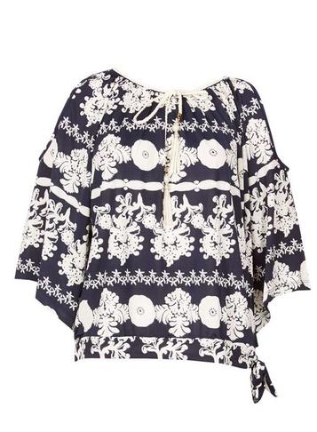 *blue Vanilla Navy Cold Shoulder Tie Top