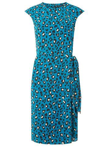 Dorothy Perkins Teal Blue Leopard Wrap Skirt Pencil Dress