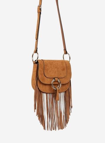 Dorothy Perkins Tan Fringe Ring Saddle Cross Body Bag