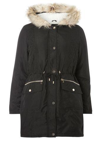 Dorothy Perkins Black High Shine Trim Parka Coat