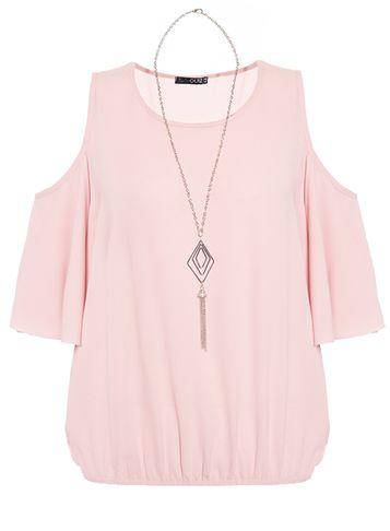 Dorothy Perkins *quiz Pink Crepe Cold Shoulder Top With Necklace