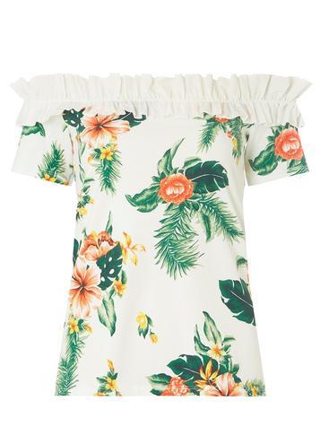 Dorothy Perkins Ivory Floral Print Woven Trim Bardot Top