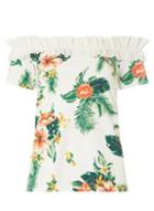 Dorothy Perkins Ivory Floral Print Woven Trim Bardot Top
