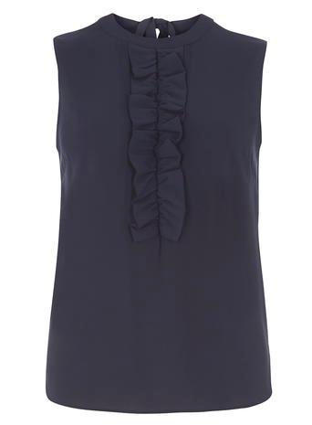 Dorothy Perkins Navy Ruffle Sleeveless Top.