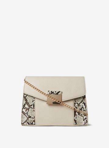 Dorothy Perkins Ivory Snake Print Panel Hardware Cross Body Bag
