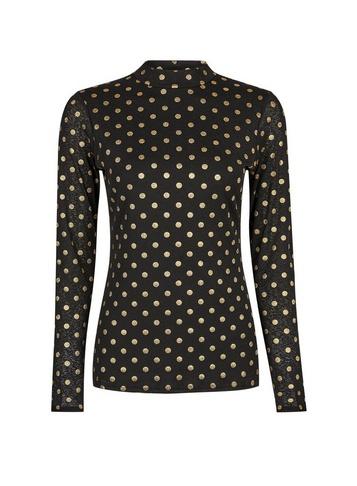 Dorothy Perkins Black Foil Spot Mesh Long Sleeve Top