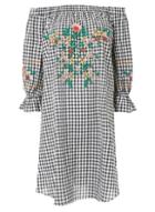 Dorothy Perkins Black Gingham Embroidered Bardot Dress