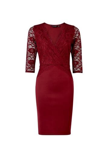 Dorothy Perkins *oxblood Lace Top Bodycon Dress