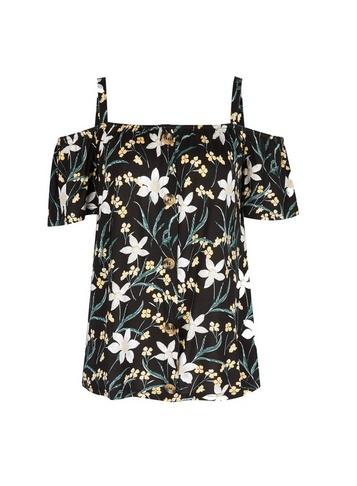 Dorothy Perkins Black Floral Print Soft Cold Shoulder Top