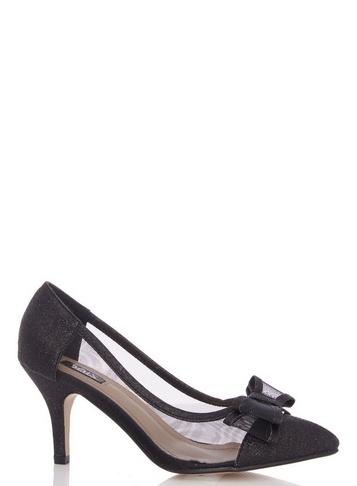 Dorothy Perkins *quiz Black Bow Mesh Point Court Shoes