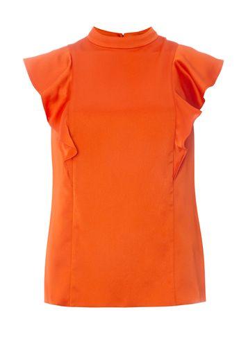 Dorothy Perkins Orange High Neck Ruffle Top
