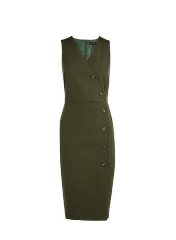 Dorothy Perkins Khaki V-neck Button Wrap Dress