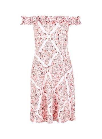 Dorothy Perkins Pink Ruffle Bardot Scarf Print Dress