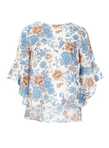*izabel London Blue Floral Print Flared Sleeve Blouse