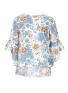 *izabel London Blue Floral Print Flared Sleeve Blouse