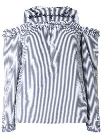 Dorothy Perkins Navy Striped Embroidered Cold Shoulder Top