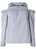 Dorothy Perkins Navy Striped Embroidered Cold Shoulder Top