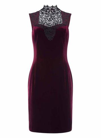 Dorothy Perkins *roman Originals Red Velvet Lace Shift Dress