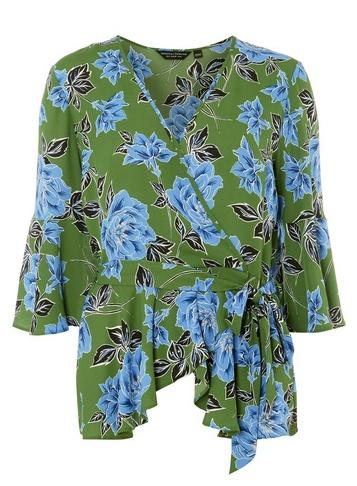 Dorothy Perkins Green Floral Print Wrap Top