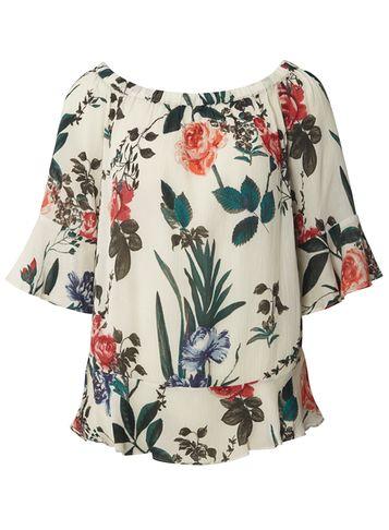Dorothy Perkins *vila White Floral Print Bardot Top