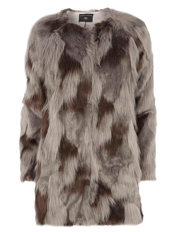 Dorothy Perkins Grey Camo Collarless Faux Fur Coat