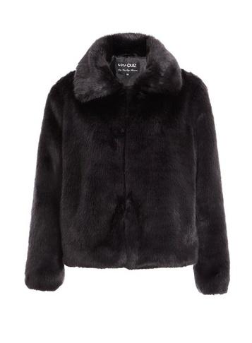 *quiz Black Faux Fur Collar Coat