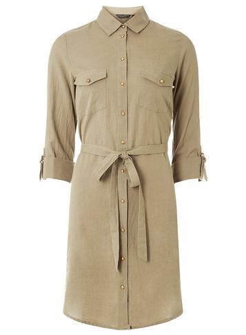 Dorothy Perkins Khaki Linen Shirt Dress