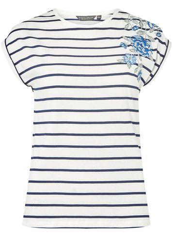 Dorothy Perkins Ivory Stripe Embroidered T-shirt