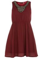 Dorothy Perkins *closet Maroon Embellished Party Dress