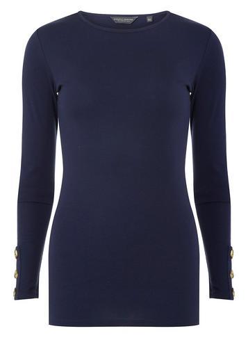 Dorothy Perkins *tall Navy Plain Button Sleeve T-shirt