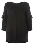 Dorothy Perkins Dp Curve Black Twist Frill Sleeve T-shirt