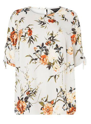 Dorothy Perkins Dp Curve Grey Floral Print Gathered Sleeve Blouse