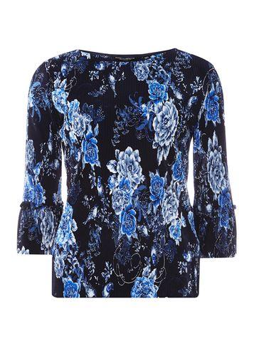 Dorothy Perkins Cobalt Floral Print Plisse Top