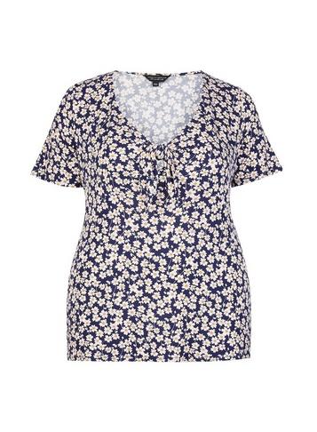 Dorothy Perkins *dp Curve Navy Ditsy Print Tie Front Top