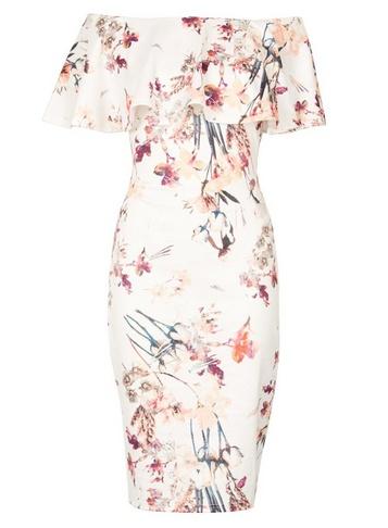 *izabel London White Floral Bardot Bodycon Dress