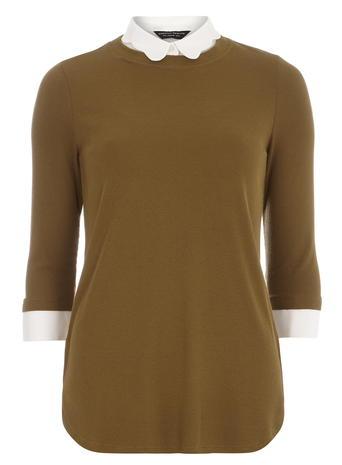 Dorothy Perkins Khaki Scallop Jersey