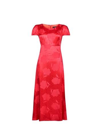 Dorothy Perkins Red Floral Print Jacquard Tea Midi Dress
