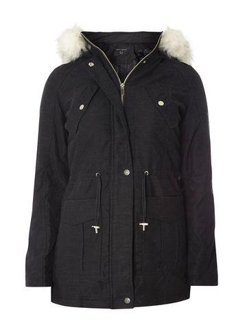 Dorothy Perkins Charcoal Twill Zip Hood Parka Coat