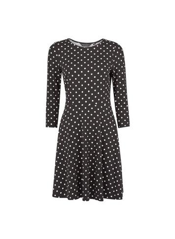 Dorothy Perkins Black And White Spot 3/4 Sleeve Fit And Flare Dress