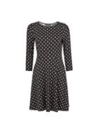 Dorothy Perkins Black And White Spot 3/4 Sleeve Fit And Flare Dress