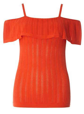 Dorothy Perkins Orange Pointelle Cold Shoulder Knitted Top