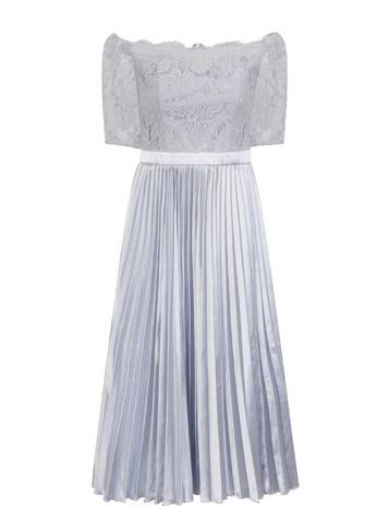 Dorothy Perkins *chi Chi London Blue Lace Bardot Midi Skater Dress