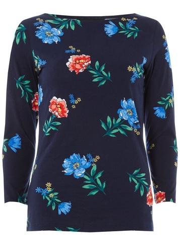 Dorothy Perkins Navy Floral Print Cotton Top