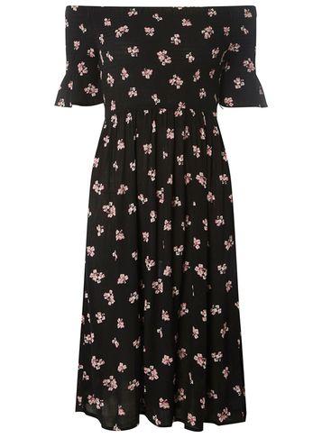 Dorothy Perkins Petite Ditsy Shirred Bardot Skater Dress