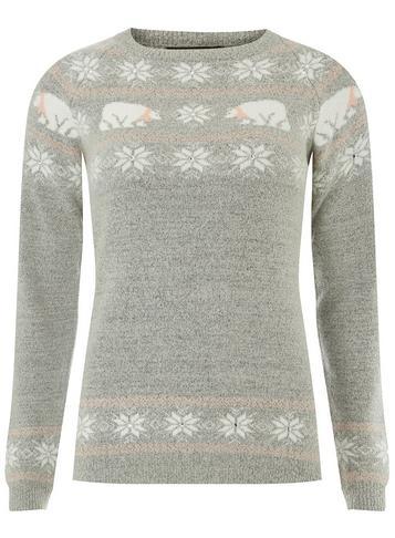 Dorothy Perkins Grey Polar Bear Fair Isle Jumper
