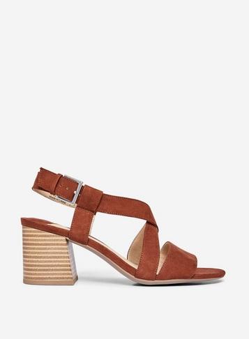 Dorothy Perkins Wide Fit Brown Beamer Heeled Sandals