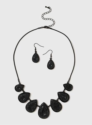 Dorothy Perkins Jet Black Shamballa Necklace Set