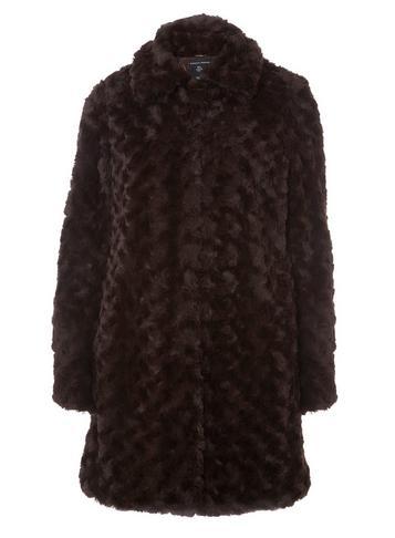 Dorothy Perkins Chocolate Brown Longline Faux Fur Coat